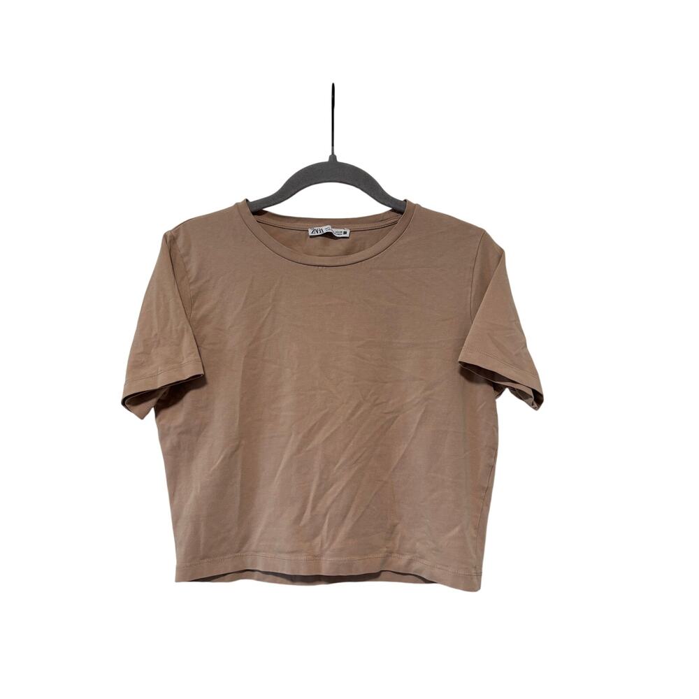 Zara Basic Tan Crop T-Shirt Size L - Picture 2 of 5